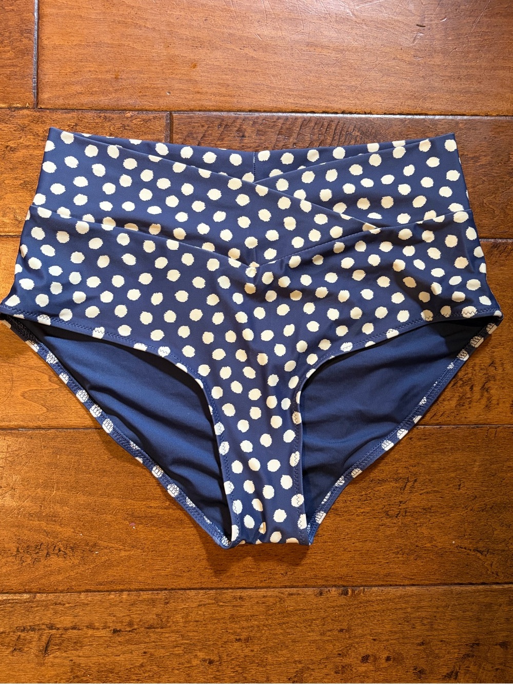 Aerie High Waisted Crossover Blue & White Bikini Bottoms, size Medium, NWOT